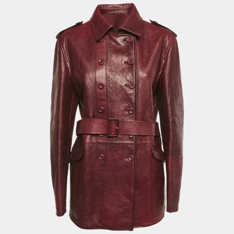 Pre Owned Bottega Veneta Red Double Breasted Leather Jacket L