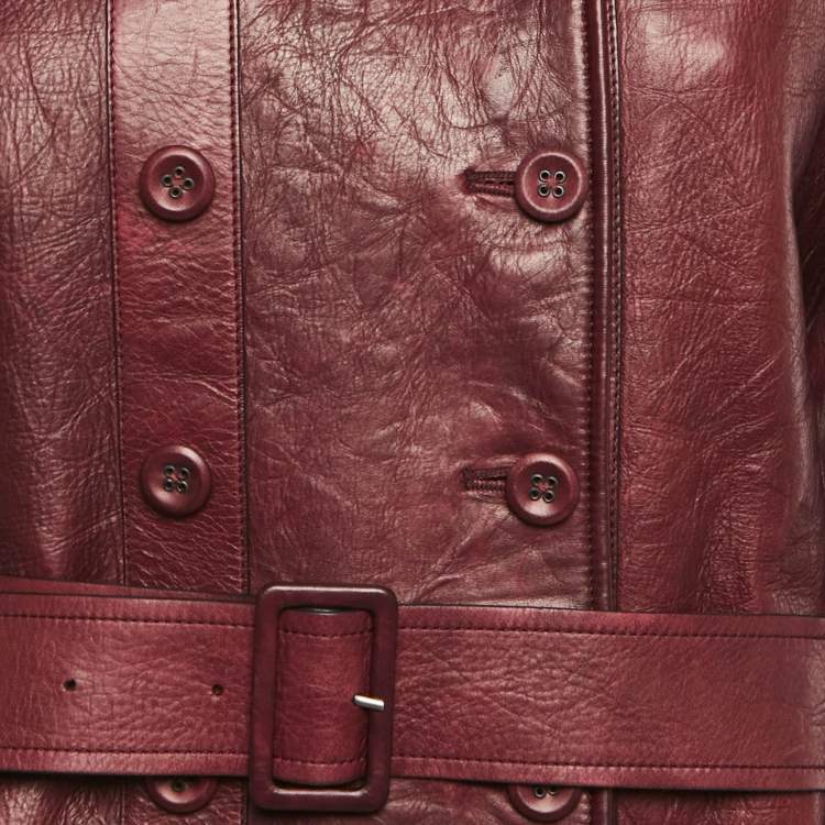 Pre Owned Bottega Veneta Red Double Breasted Leather Jacket L