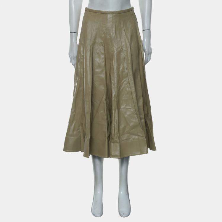 مملوكة مسبقًا Bottega Veneta Beige Pleated Leather Midi Skirt M