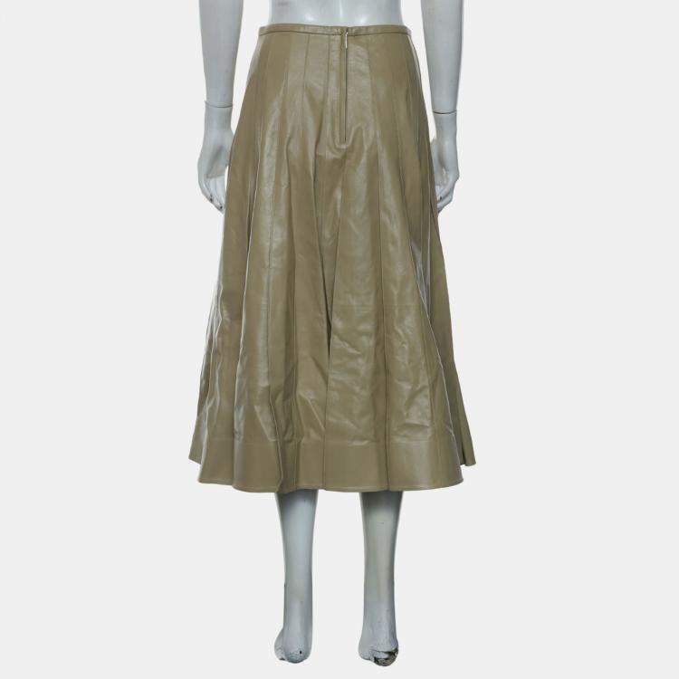 مملوكة مسبقًا Bottega Veneta Beige Pleated Leather Midi Skirt M