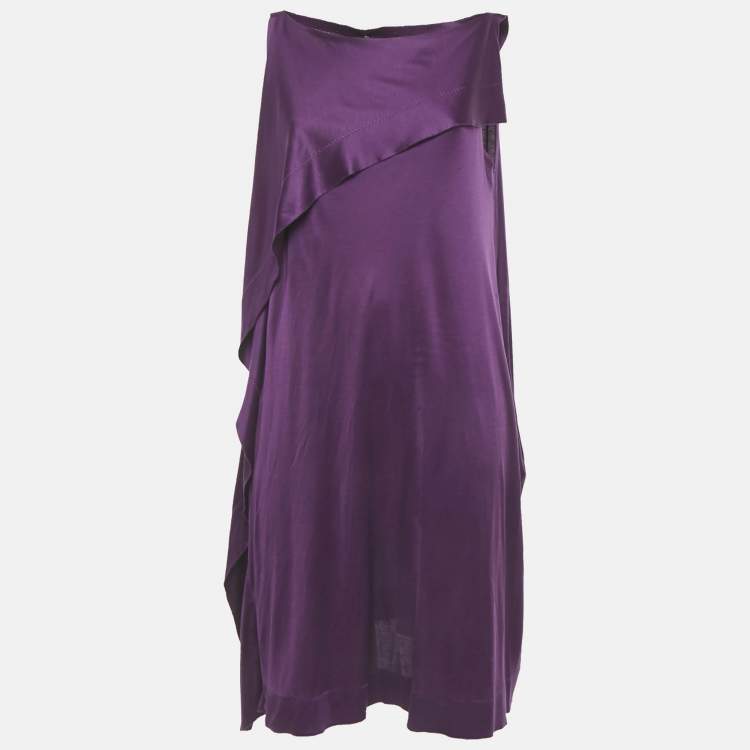 Pre Owned Bottega Veneta Purple Stretch Silk Sleeveless Short Dress S