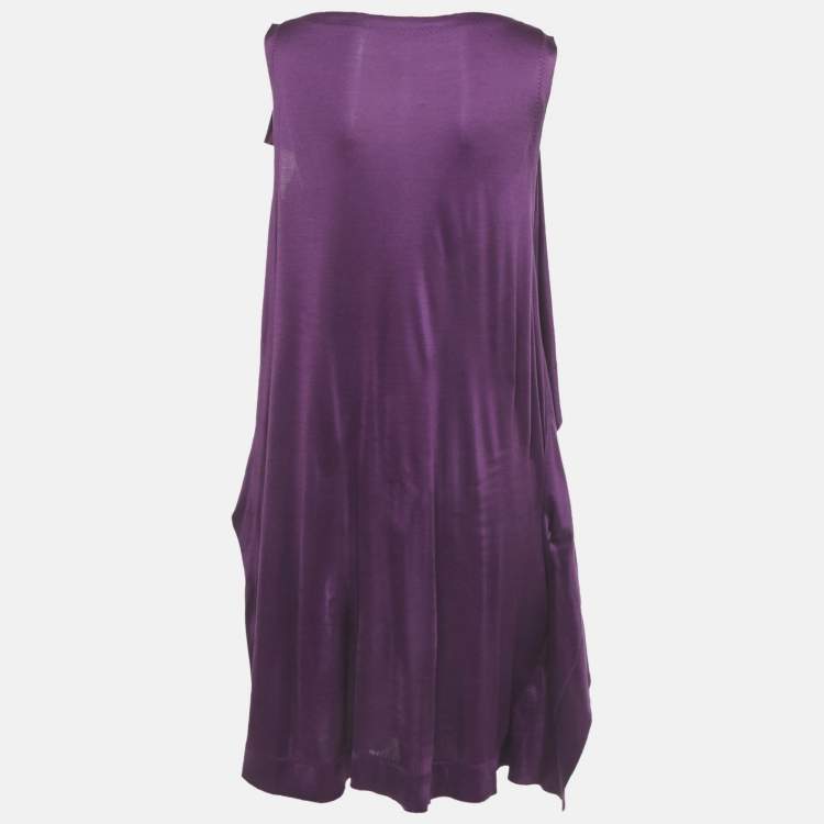 Pre Owned Bottega Veneta Purple Stretch Silk Sleeveless Short Dress S