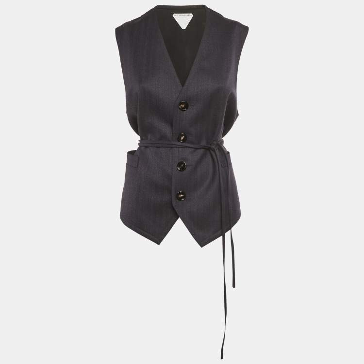 مملوكة مسبقًا Bottega Veneta Blue Striped Wool Vest S