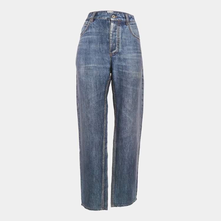 Pre Owned Bottega Veneta Blue Denim Print Crepe Pants XS
