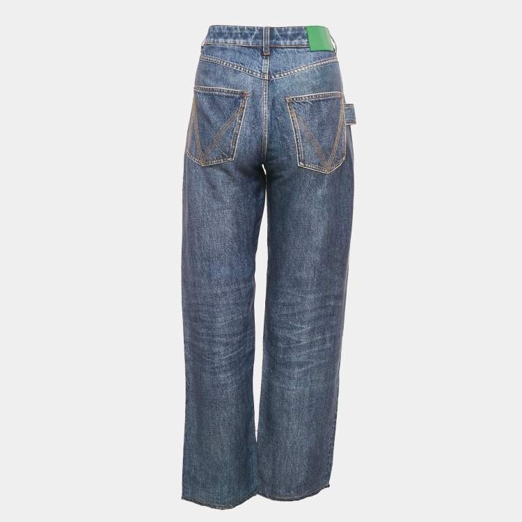 Pre Owned Bottega Veneta Blue Denim Print Crepe Pants XS
