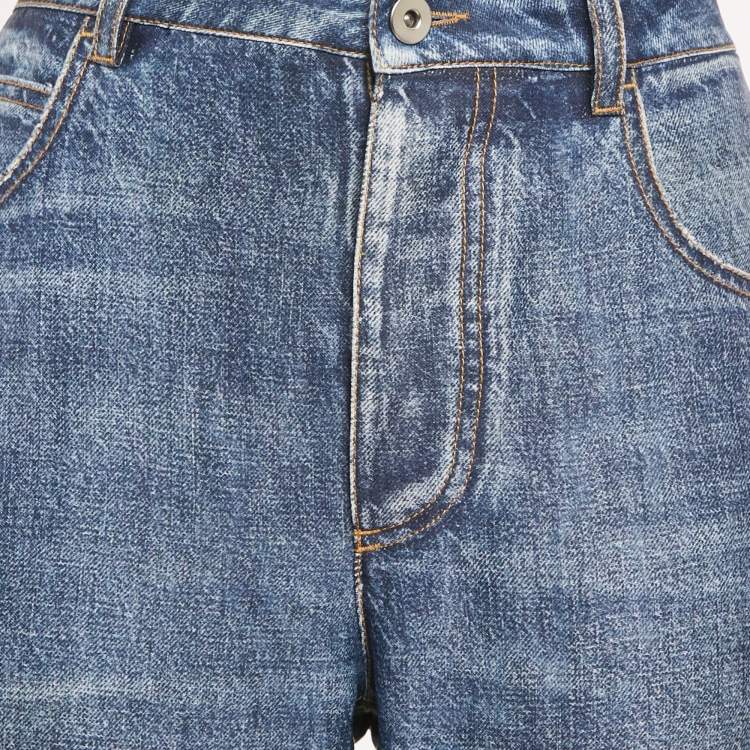 Pre Owned Bottega Veneta Blue Denim Print Crepe Pants XS