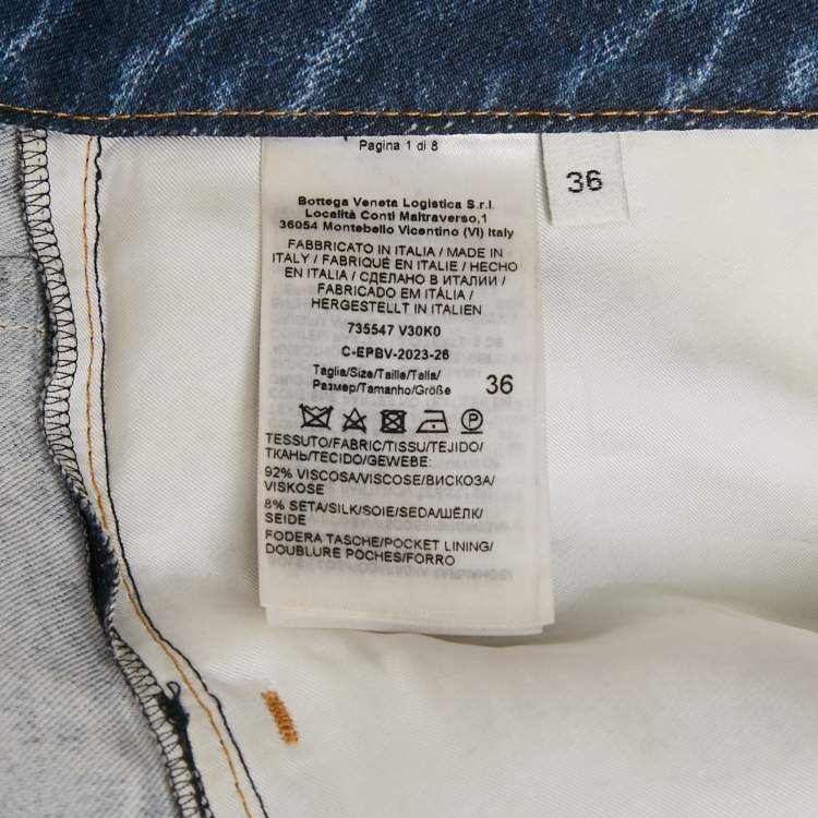 Pre Owned Bottega Veneta Blue Denim Print Crepe Pants XS