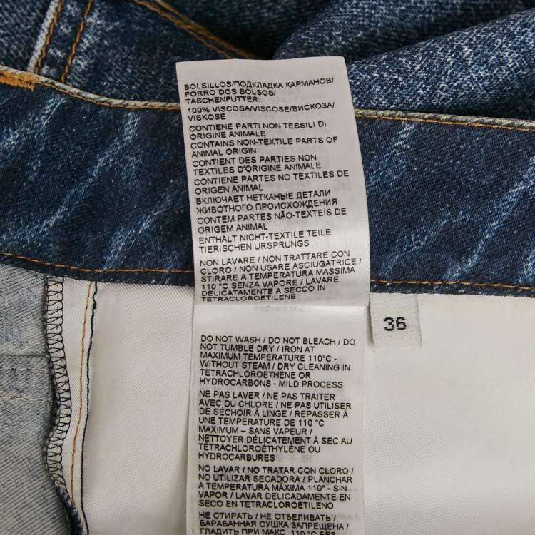 Pre Owned Bottega Veneta Blue Denim Print Crepe Pants XS