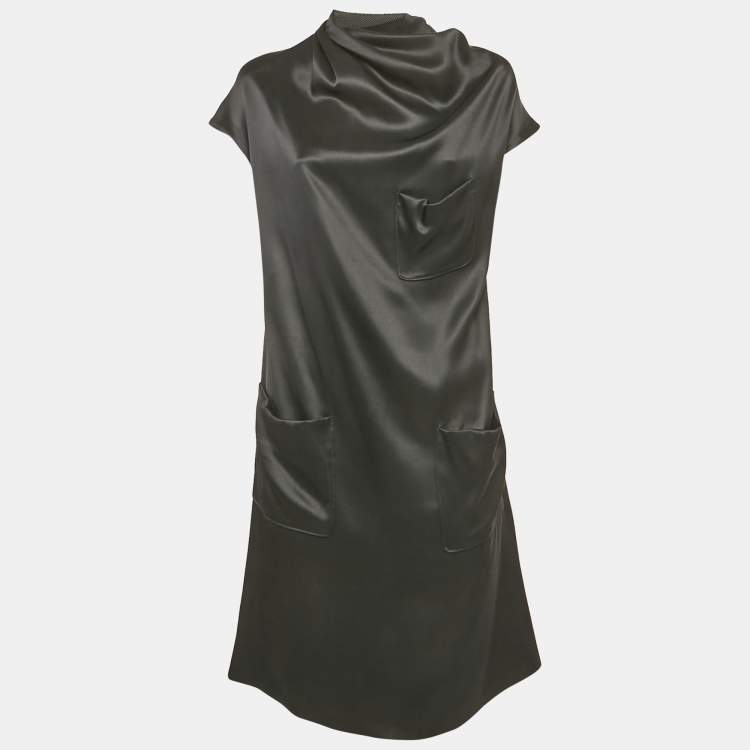 Pre Owned Bottega Veneta Black Silk Pocket Front Short Dress S