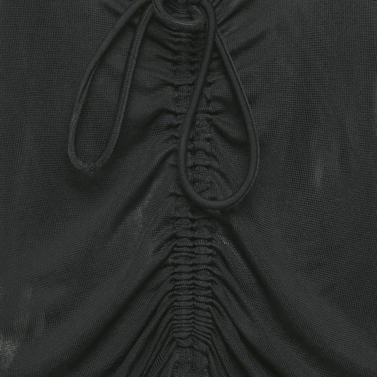 Pre Owned Bottega Veneta Black Stretch Knit Ruche Midi Dress S