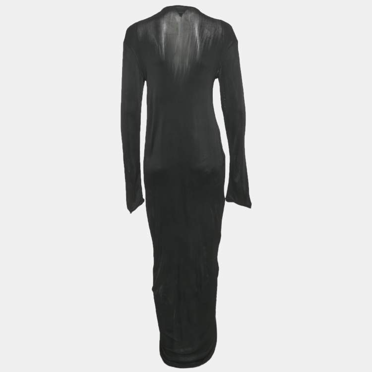 Pre Owned Bottega Veneta Black Stretch Knit Ruche Midi Dress S