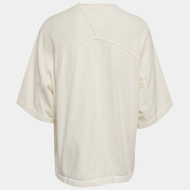 Pre Owned Bottega Veneta Off-White Cotton Knit Oversized Crop T-Shirt S