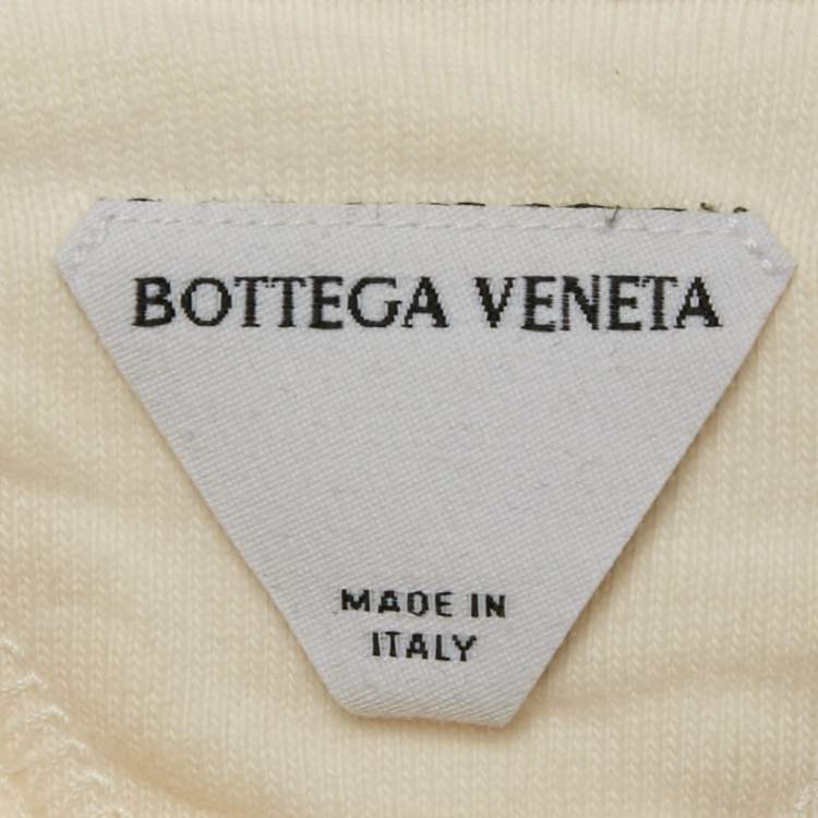 Pre Owned Bottega Veneta Off-White Cotton Knit Oversized Crop T-Shirt S