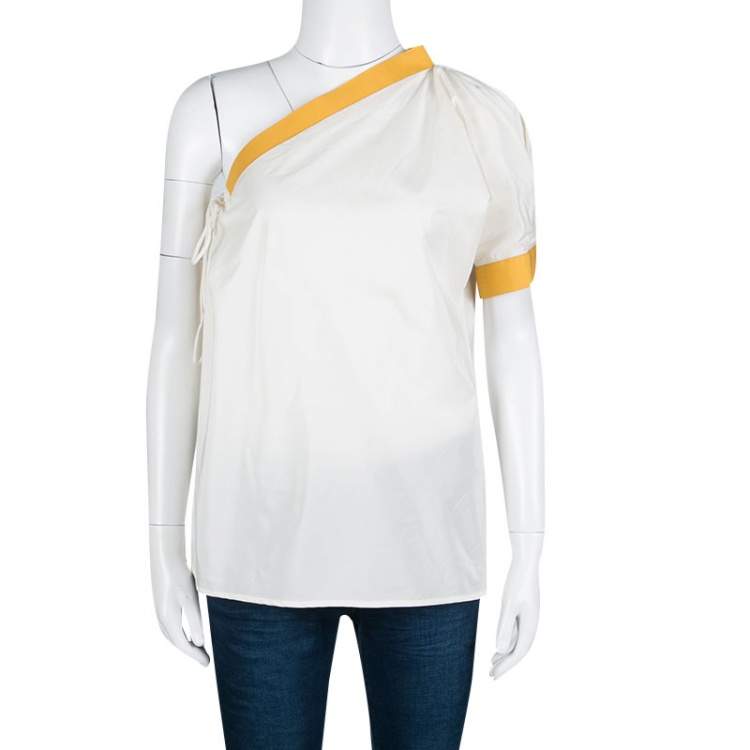 Pre Owned Bottega Veneta Cream and Yellow Tie Detail One Shoulder Top S