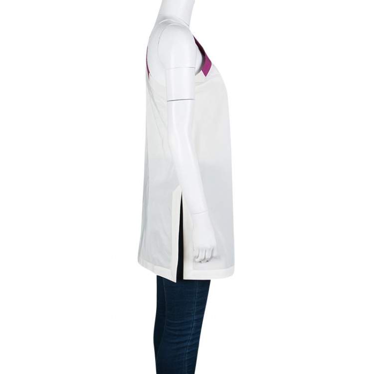 Pre Owned Bottega Veneta Cream and Purple One Shoulder Tunic Top M