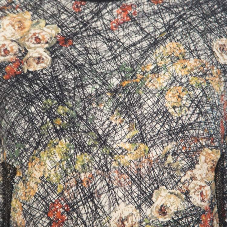 Pre Owned Bottega Veneta Cream and Black Scribble Floral Print Top L