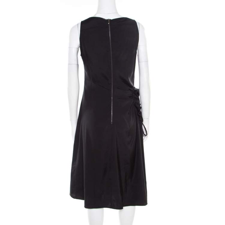 Pre Owned Bottega Veneta Black Asymmetric Ruffle Draped Sleeveless Shift Dress S