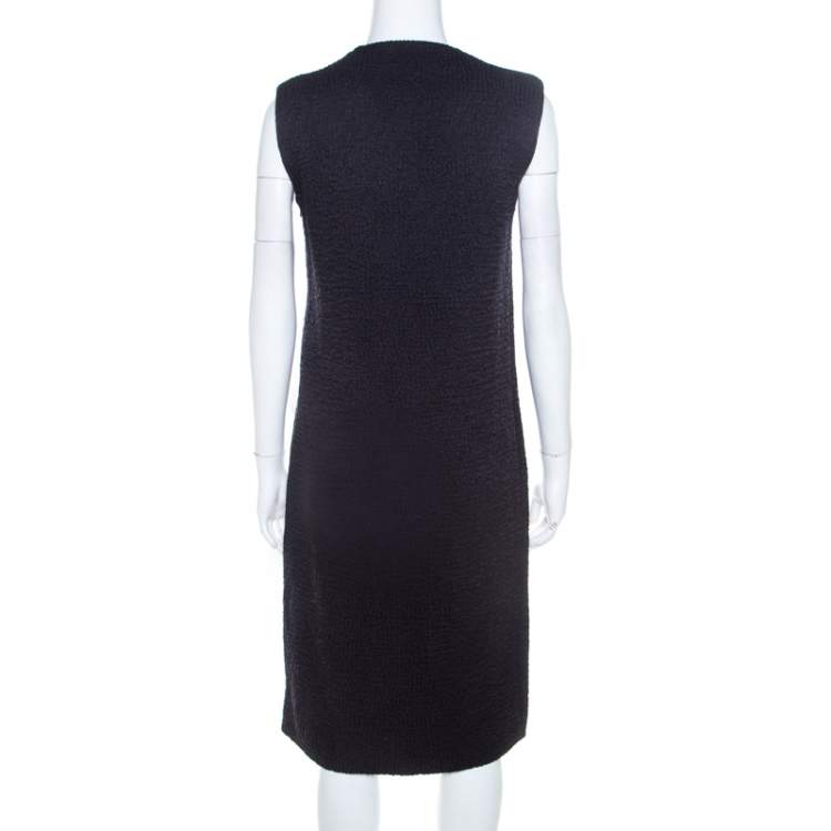 Pre Owned Bottega Veneta Black Textured Wool Sleeveless Shift Dress S 