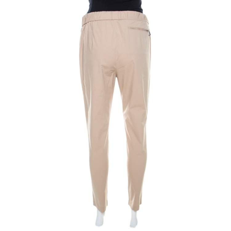 Pre Owned Bottega Veneta Beige Stretch Cotton Elasticized Waist Tapered Trousers S