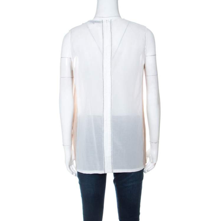 Pre Owned Bottega Veneta White Cotton Panelled Sleeveless Top S