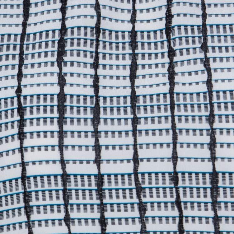 Pre Owned Bottega Veneta Black White and Blue Geometric Printed Silk Sleeveless Top S 