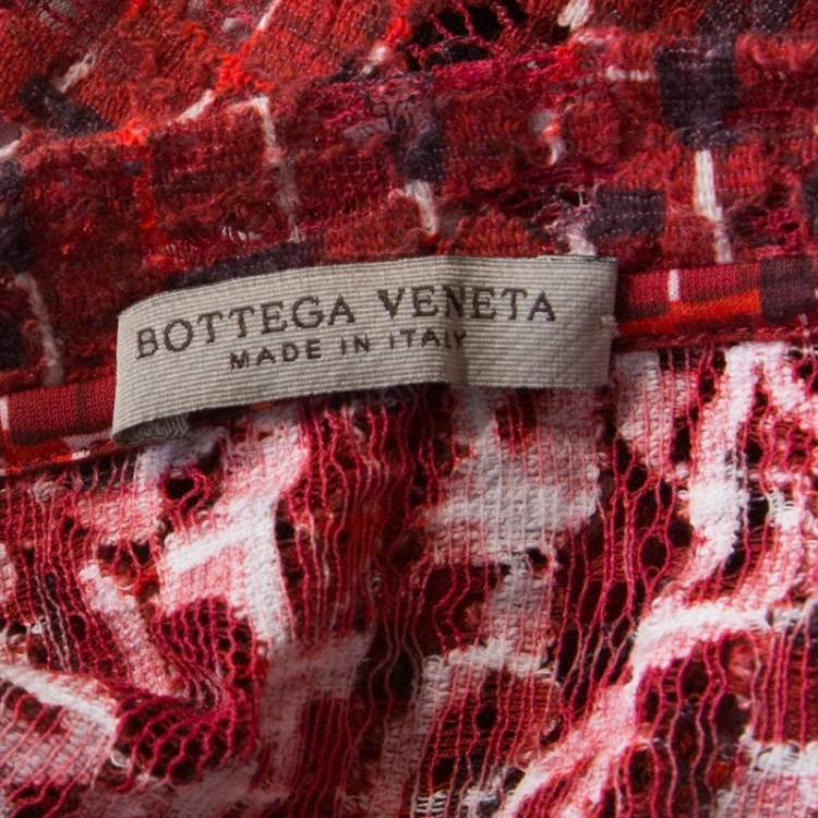 Pre Owned Bottega Veneta Red Microsquare Printed Cotton and Lace Yoke Sleeveless Top S 