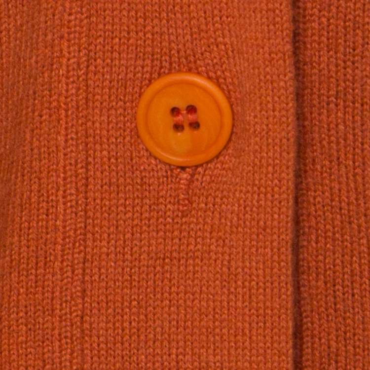 Pre Owned Bottega Veneta Brick Orange Cashmere Mid Length Cardigan M 