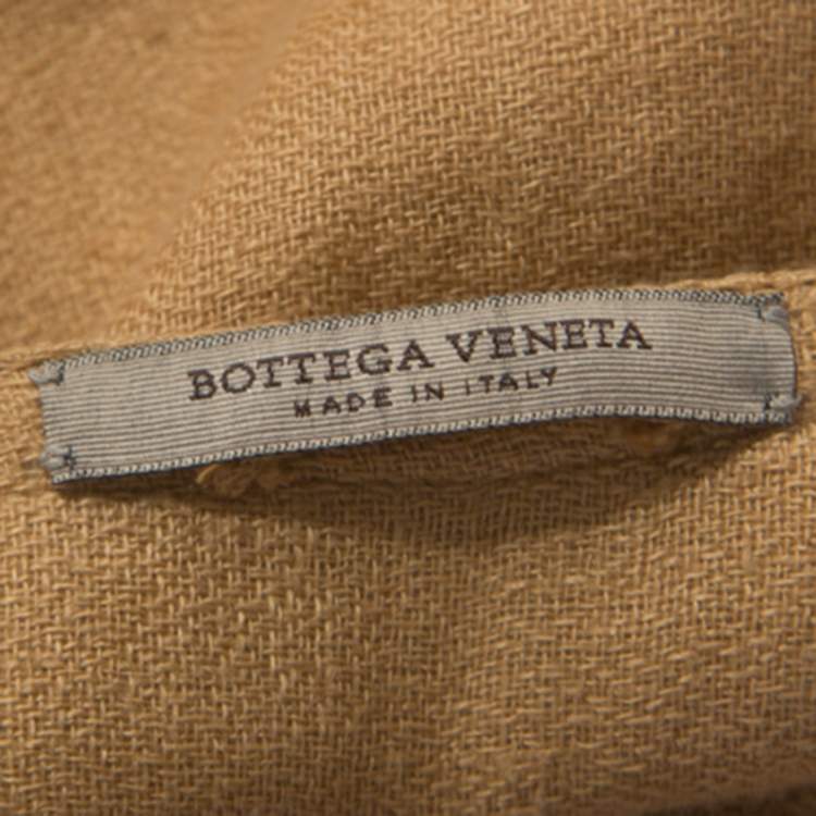 Pre Owned Bottega Veneta Camel Beige Linen Pom Pom Detail Pleated Dress L