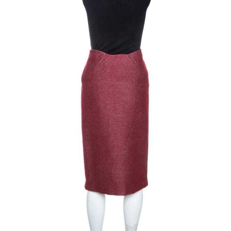 Pre Owned Bottega Veneta Burgundy Cashmere Pencil Skirt S