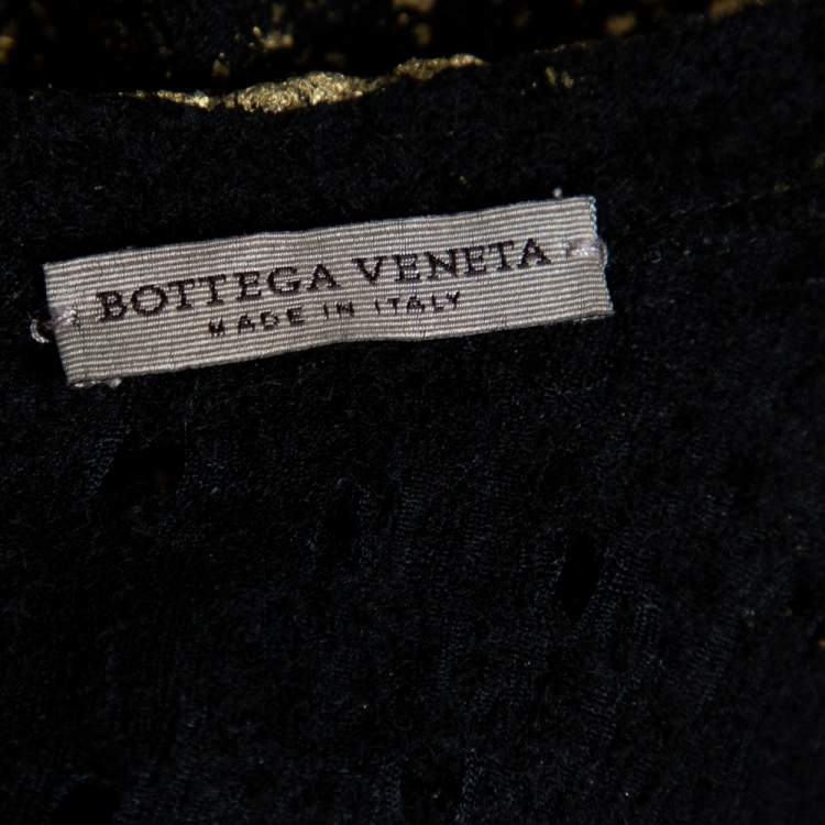 Pre Owned Bottega Veneta Black Foil Print Wool Midi Sheath Dress M