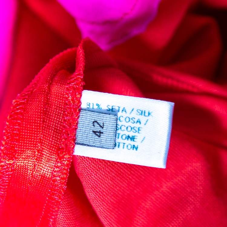 Pre Owned Bottega Veneta Pink & Orange Silk Asymmetrical Mesh Inset Short Dress M