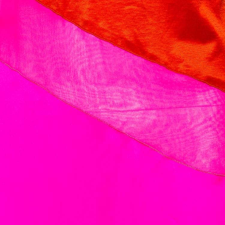 Pre Owned Bottega Veneta Pink & Orange Silk Asymmetrical Mesh Inset Short Dress M