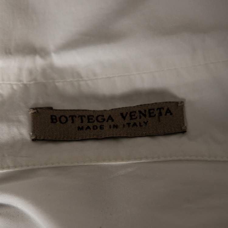Pre Owned Bottega Veneta White Cotton Open Front Short Sleeve Shirt M