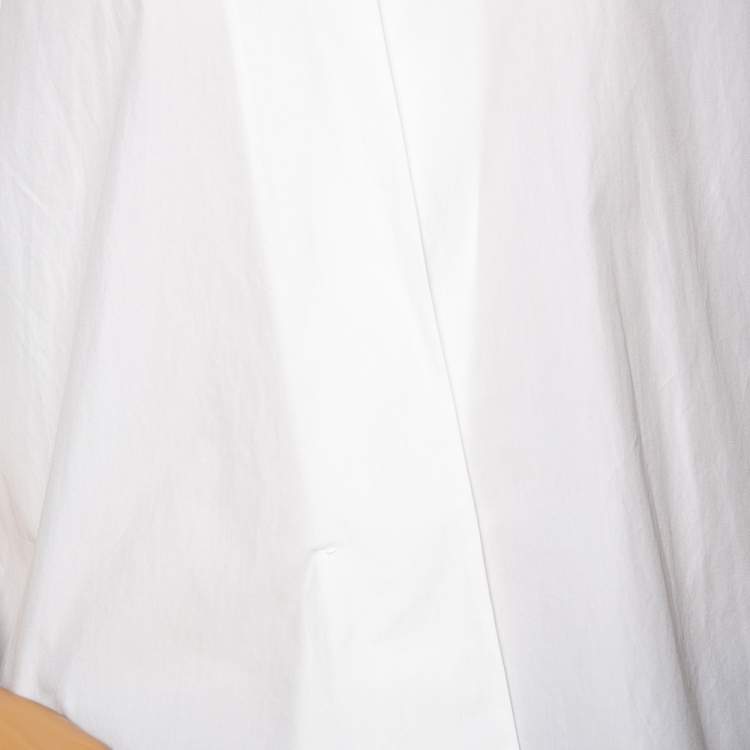 Pre Owned Bottega Veneta White Cotton Open Front Short Sleeve Shirt M