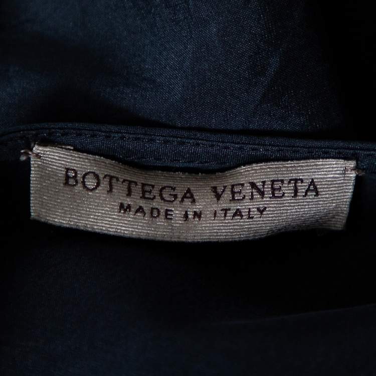 Pre Owned Bottega Veneta Navy Blue Silk Draped Neck Detail Billowed Sleeve Blouse S
