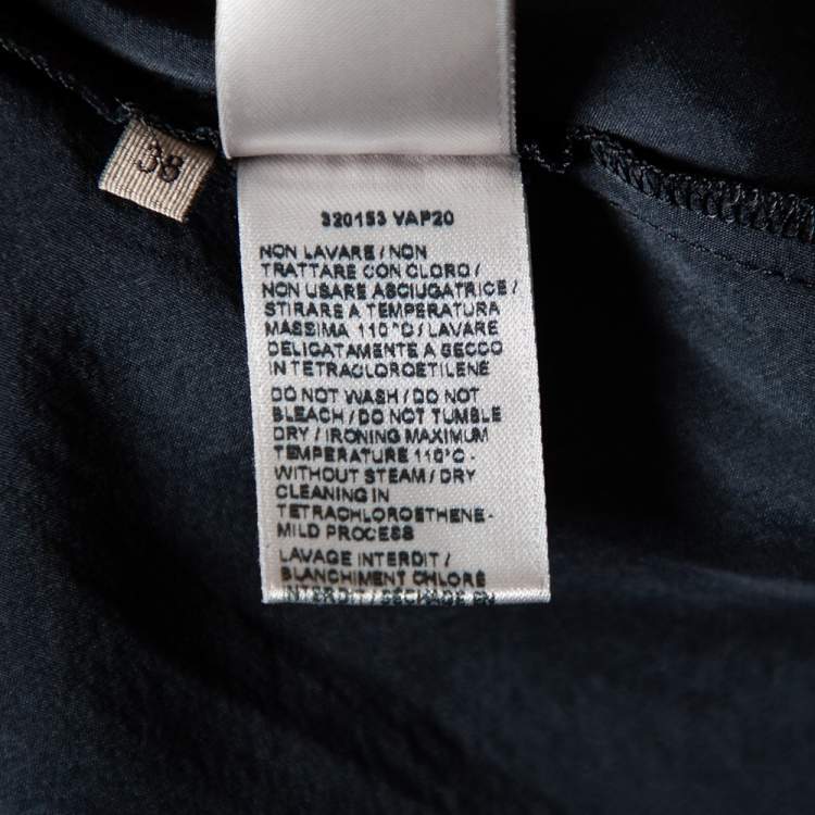 Pre Owned Bottega Veneta Navy Blue Silk Draped Neck Detail Billowed Sleeve Blouse S