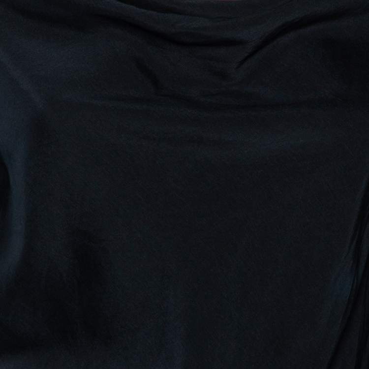 Pre Owned Bottega Veneta Navy Blue Silk Draped Neck Detail Billowed Sleeve Blouse S