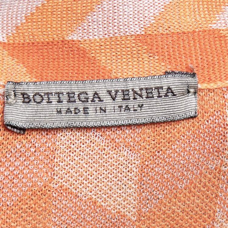 Pre Owned Bottega Veneta Orange Chevron Knit V-Neck Long Sleeve Sweater M