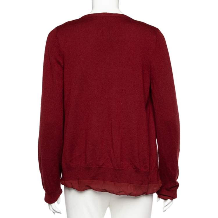 Pre Owned Bottega Veneta Red Cashmere & Silk Open Front Cardigan M