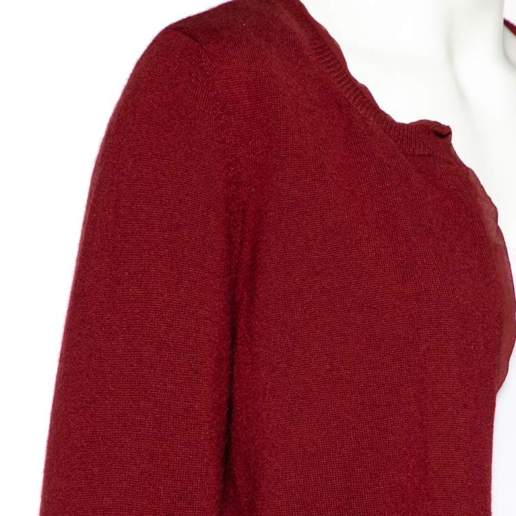 Pre Owned Bottega Veneta Red Cashmere & Silk Open Front Cardigan M