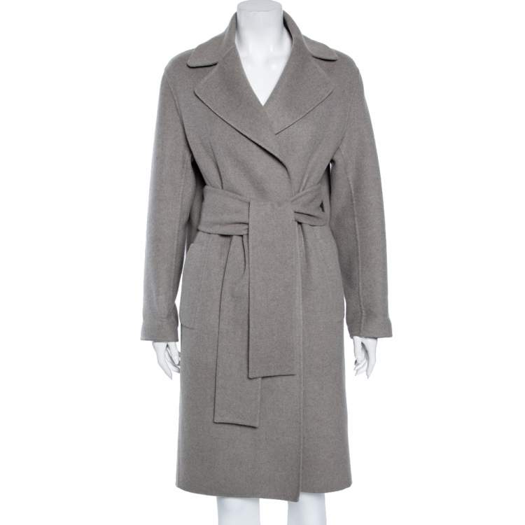 Pre Owned Bottega Veneta Grey Cashmere Open Front Belted Coat S