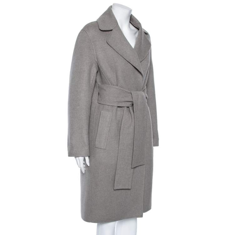 Pre Owned Bottega Veneta Grey Cashmere Open Front Belted Coat S