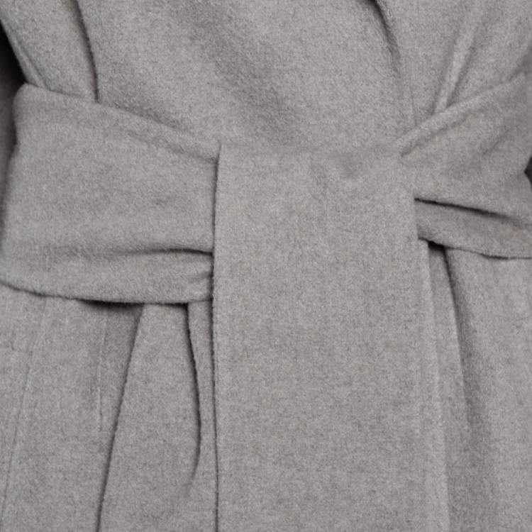 Pre Owned Bottega Veneta Grey Cashmere Open Front Belted Coat S