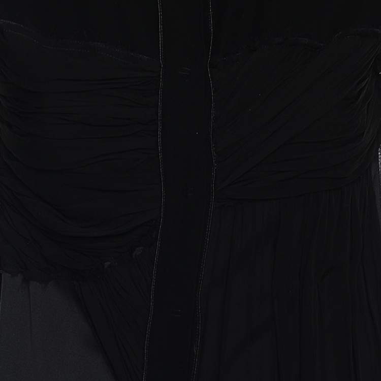 Pre Owned Bottega Veneta Black Silk Draped Detail Button Front Maxi Dress M