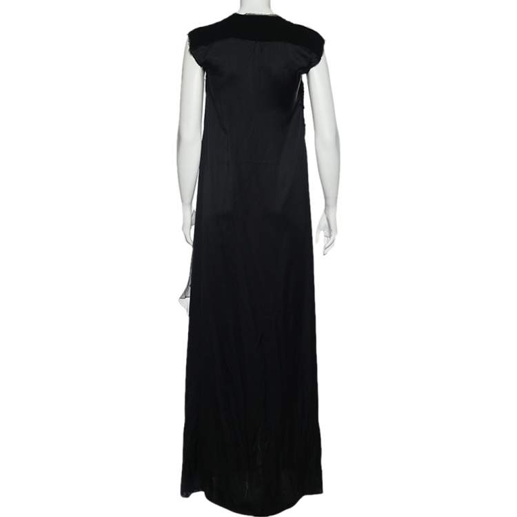 Pre Owned Bottega Veneta Black Silk Draped Detail Button Front Maxi Dress M