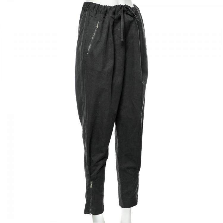 Pre Owned Bottega Veneta Black Cotton Zip Detail Trousers L