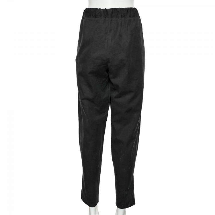 Pre Owned Bottega Veneta Black Cotton Zip Detail Trousers L