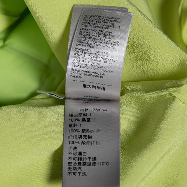 Pre Owned Bottega Veneta Green Silk & Quilted Plastron Detailed Tuxedo Shirt M