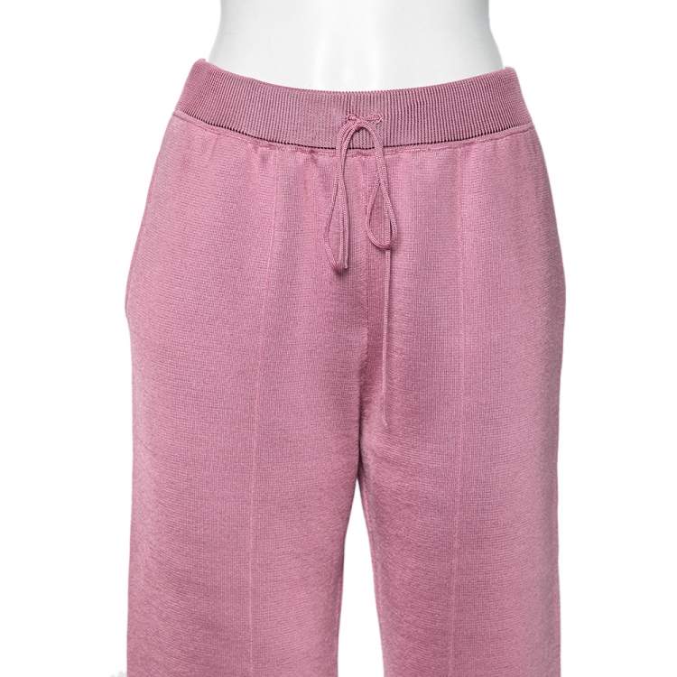 Pre Owned Bottega Veneta Pink Wool Knit Wide Leg Track Pants M