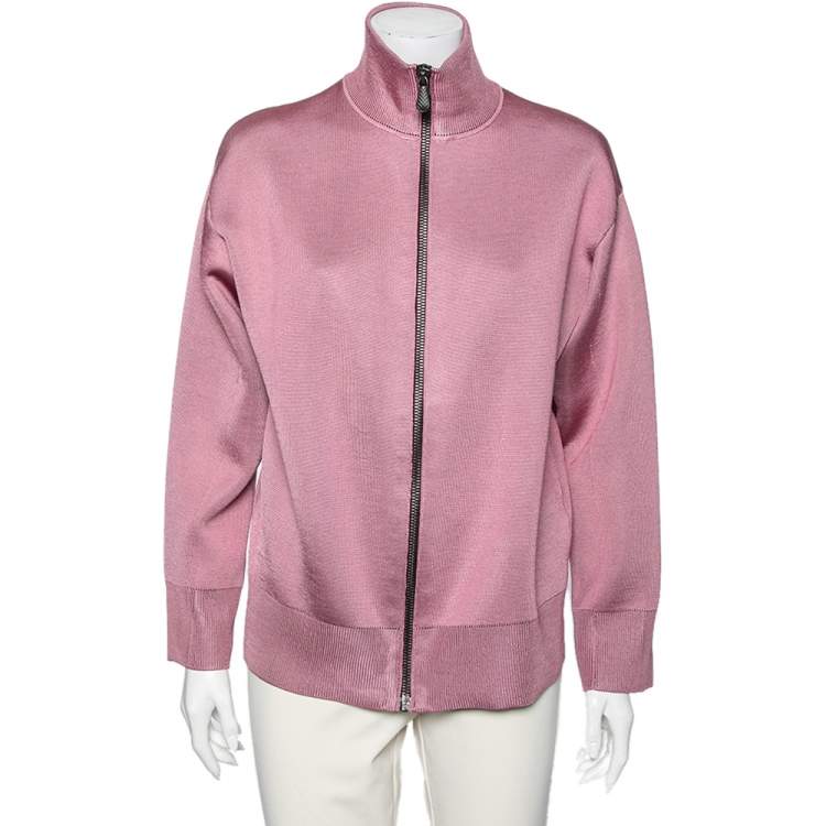 Pre Owned Bottega Veneta Pink Wool Knit Oversized Track Jacket S